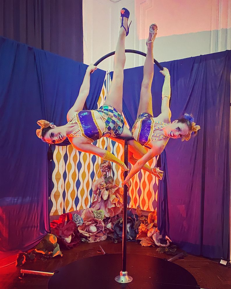 Aerialists at circus halloween party.